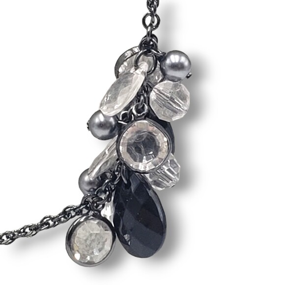 Chico's Long Black Clear Satellite Bead Necklace Long Adjustable Length - Picture 5 of 7